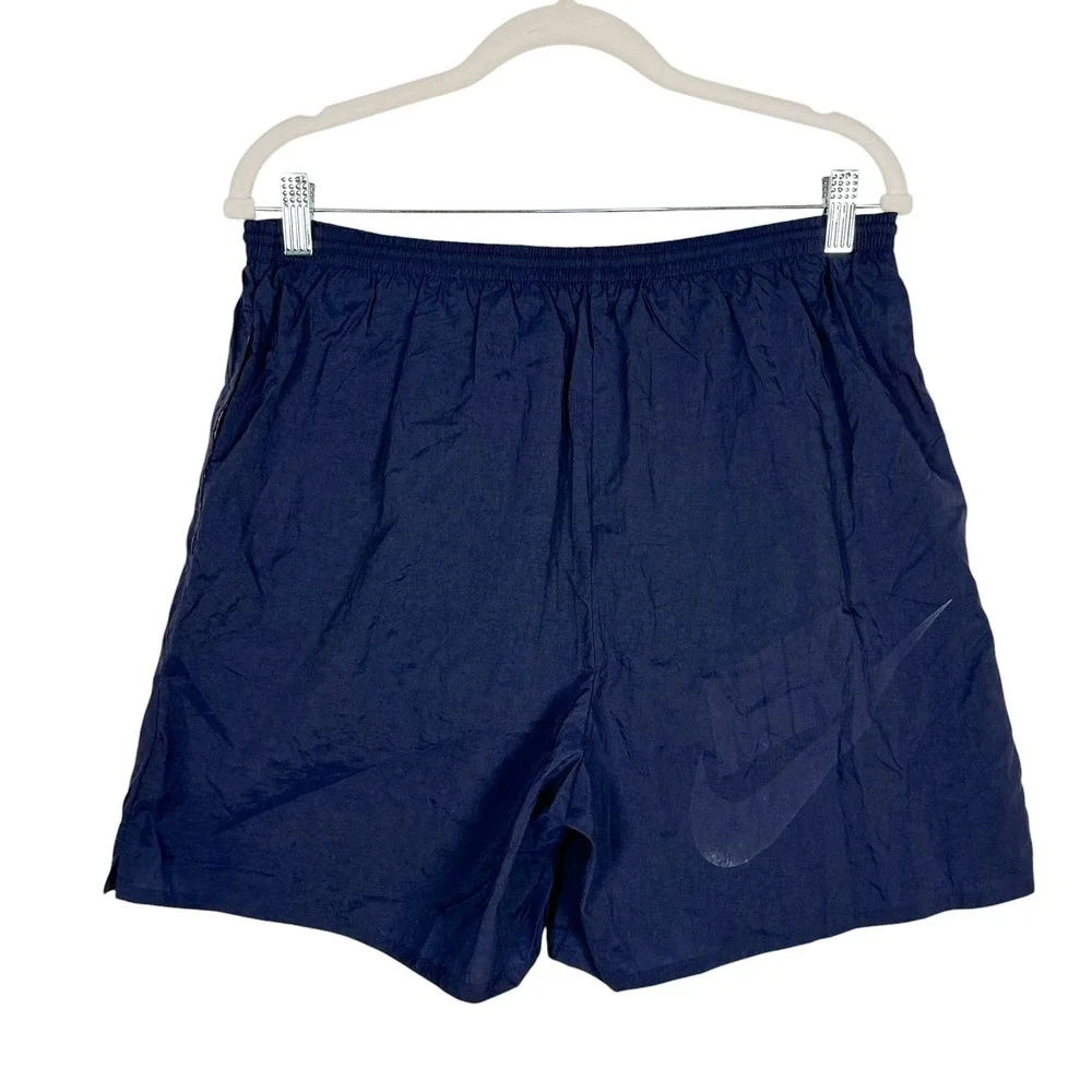 Nylon Mesh Lined Shorts Large Navy Blue‎ Vintage Swoosh Sporty Gorpcore 90s